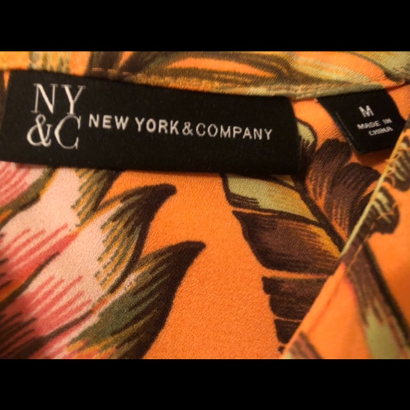 Sale! New New York & Company Orange Floral Dress w/ Front Zipper & Belt - Picture 3 of 4